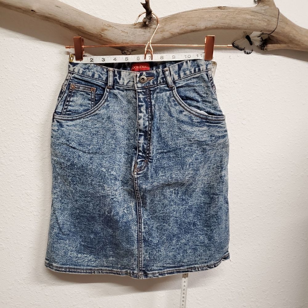 Vintage bonjour acid wash denim mini skirt
